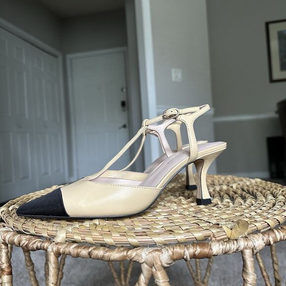 Tuckernuck Nude Leather Margot Kitten Heels Slingback Pumps Closed Pointed Toe 7 - Picture 2 of 14